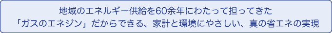 地域のエネルギー供給を６０余年にわたって担ってきた「ガスのエネジン」だからできる、家計と環境にやさしい、真の省エネの実現